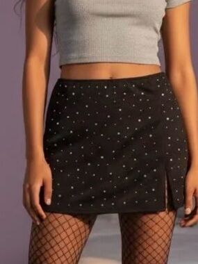Rhinestone Embellished Black Mini Skort